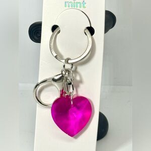 Pink Crystal Heart Keychain Charm -  Silver Accent